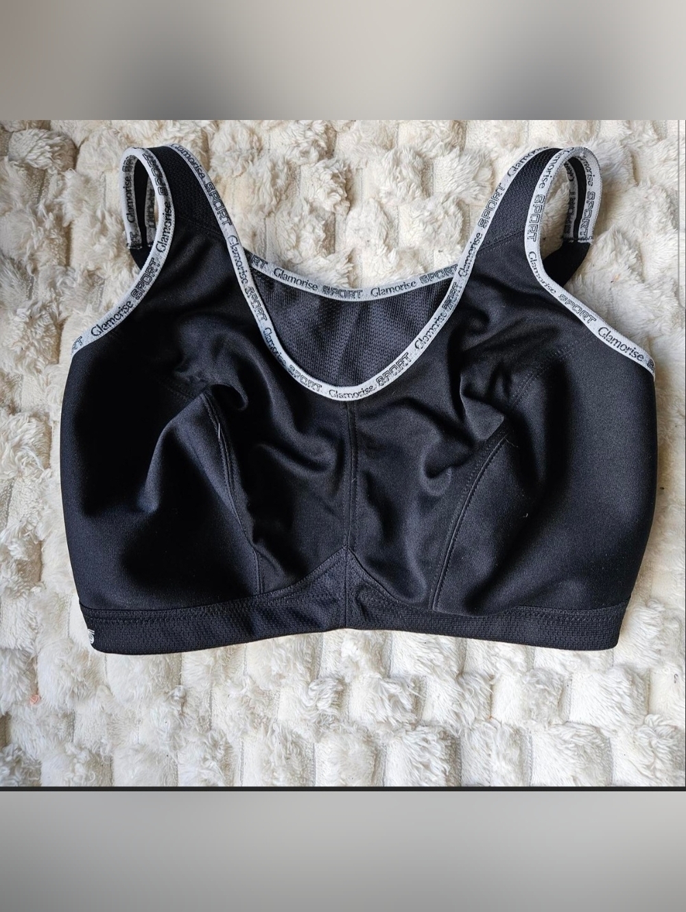 Glamorise Black Sports Bra with White Logo Trim